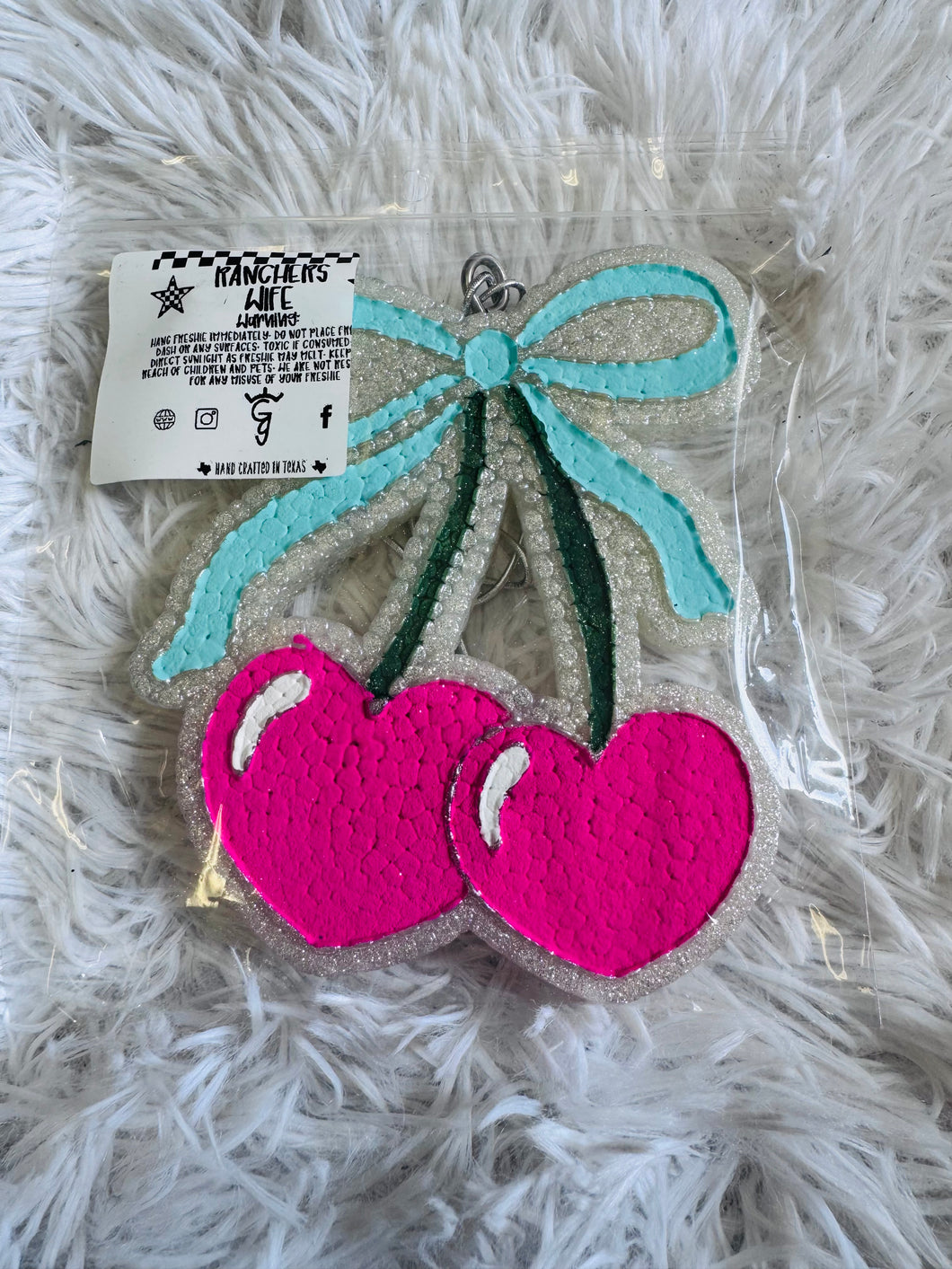 Teal big cherry bow