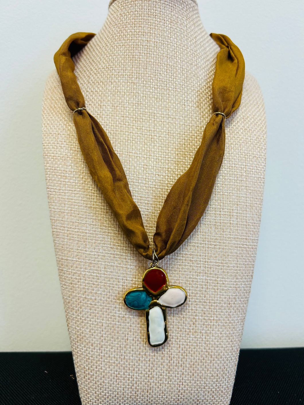 Brown colorful cross necklace