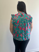 Load image into Gallery viewer, Pink and teal ruffled smock top
