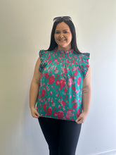 Load image into Gallery viewer, Pink and teal ruffled smock top
