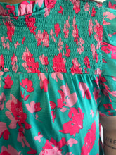 Load image into Gallery viewer, Pink and teal ruffled smock top
