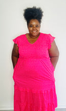 Load image into Gallery viewer, Pink polka dot smocked midi dress
