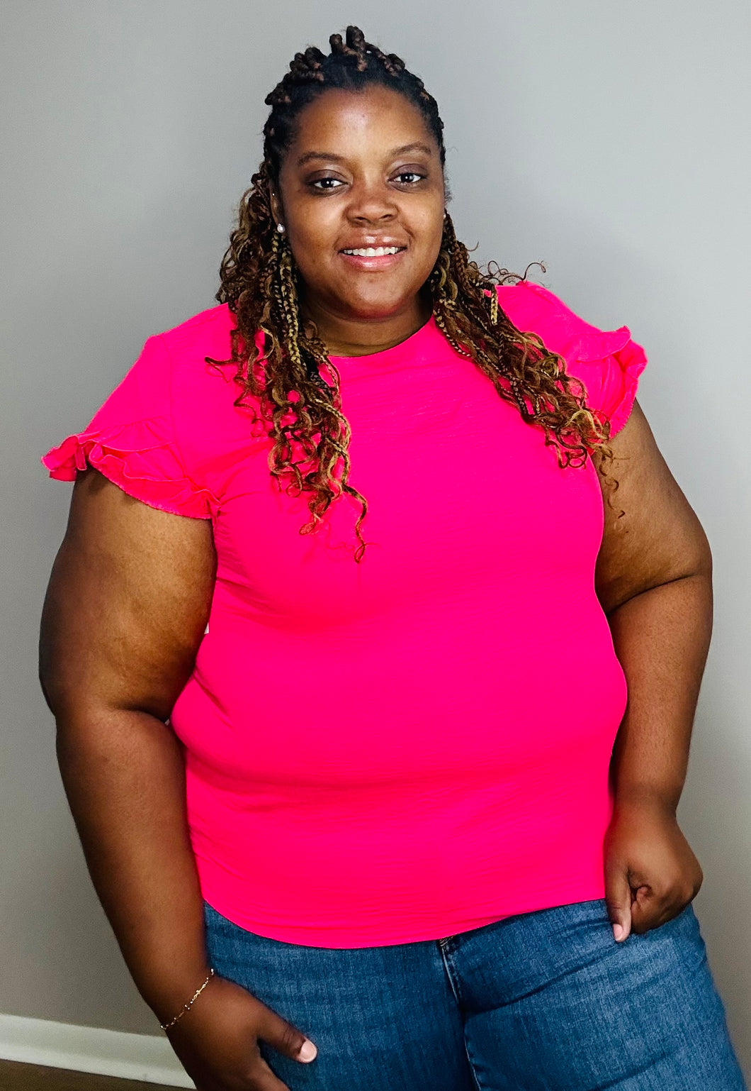 Pink ruffle top