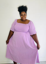 Load image into Gallery viewer, Smoked Lavender Swiss dot dress
