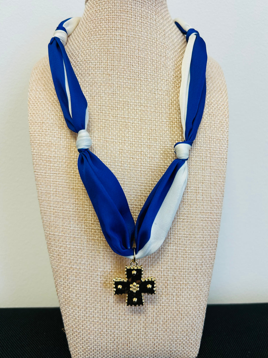 Blue/white cross necklace