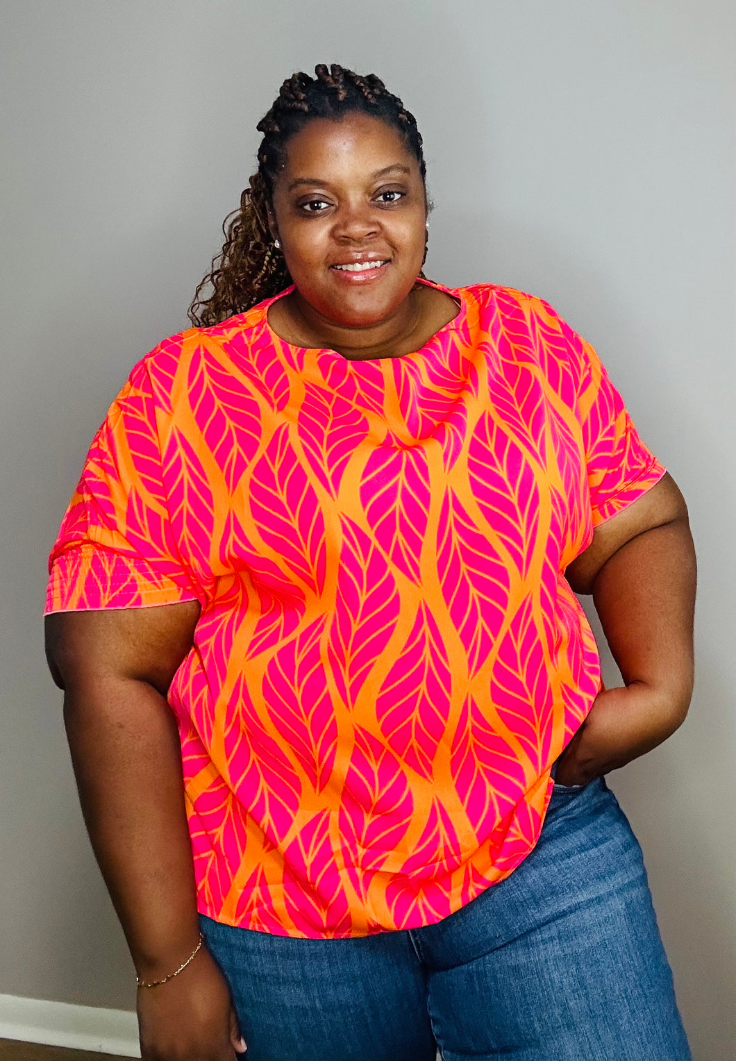 Leafy smocked print top