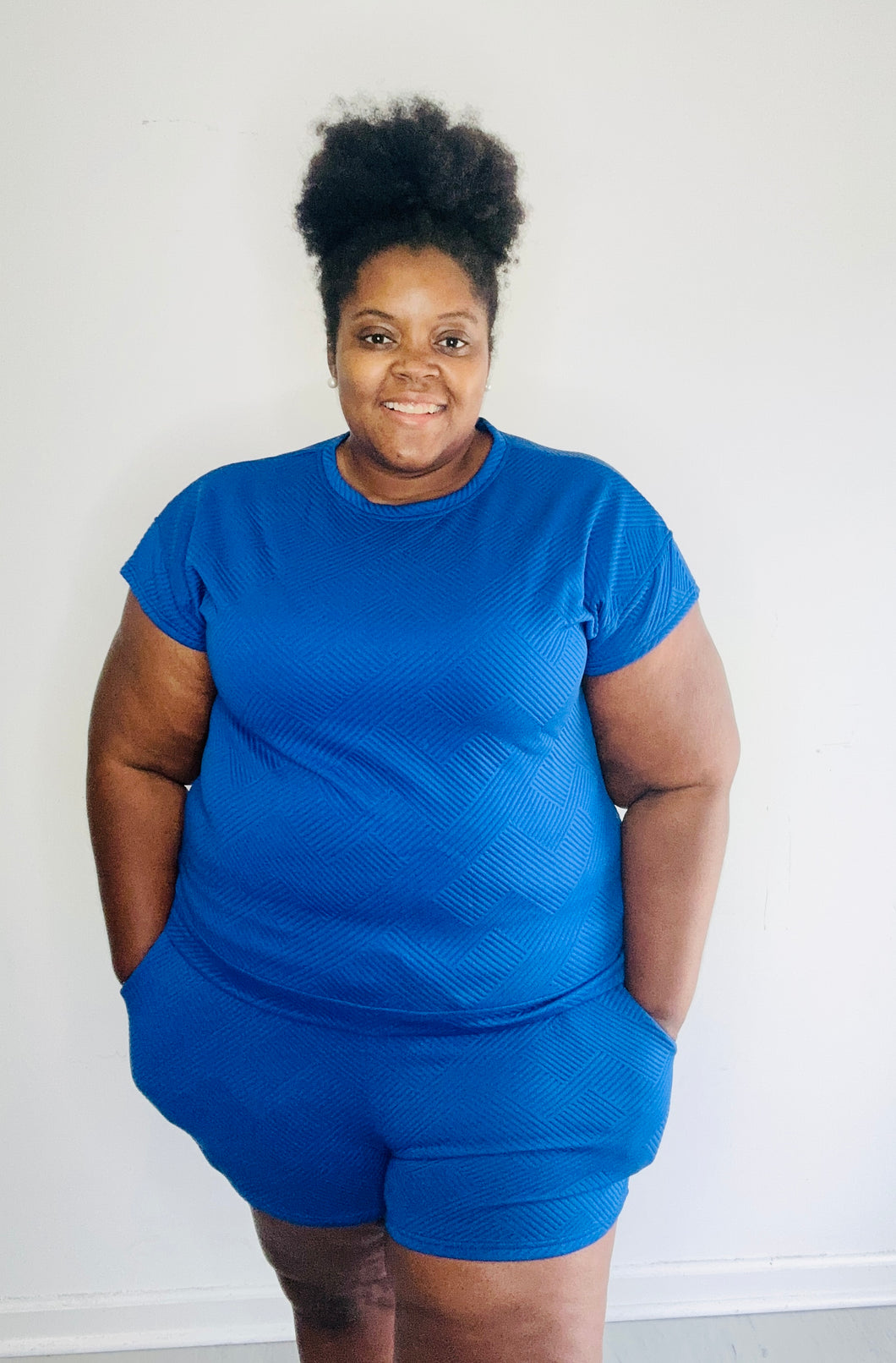 Blue Textured Short Set