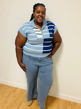 Load image into Gallery viewer, Blue Stripe Colorblock Quarter Zip Sweater Vest
