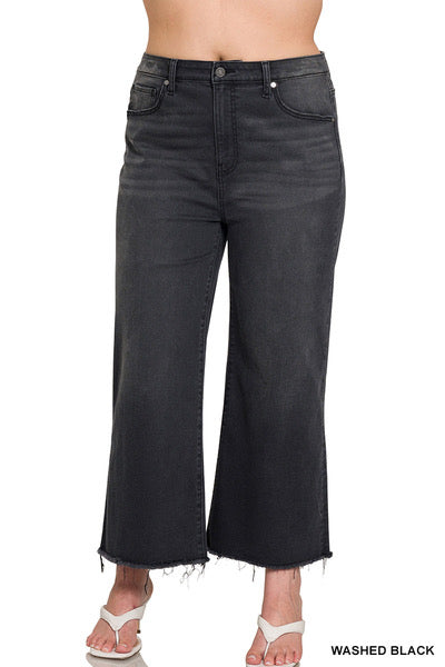 Washed black flare cropped