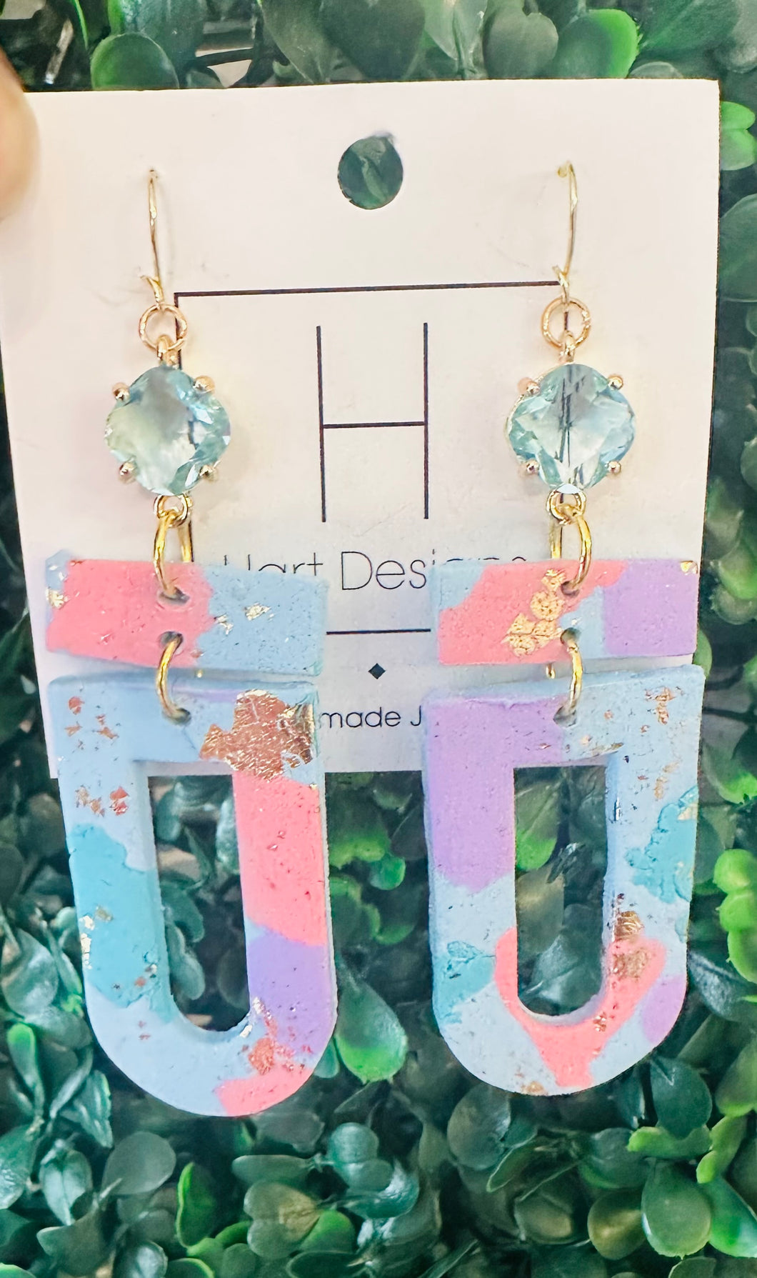 Blue/light pink clay earrings