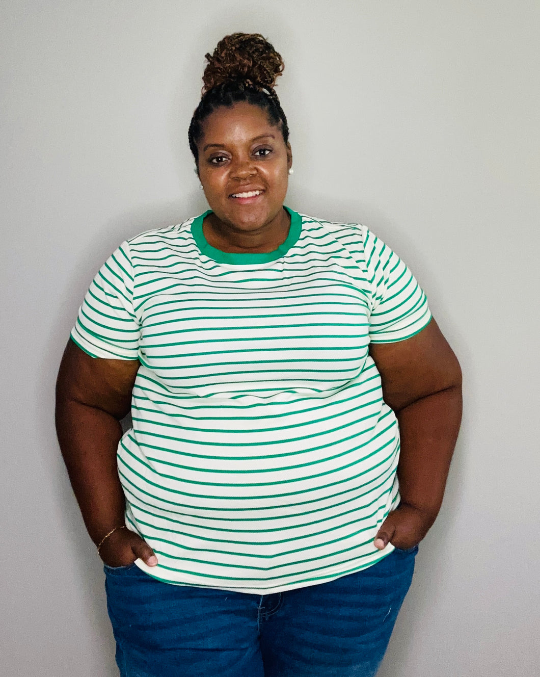 Green Stripe Round Neck