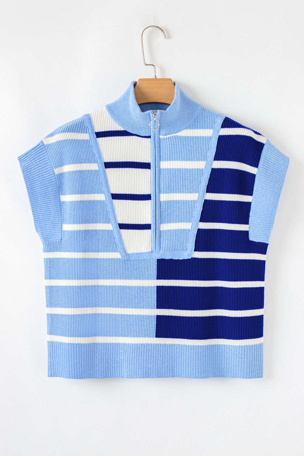 Blue Stripe Colorblock Quarter Zip Sweater Vest